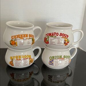 Vintage Soup Mug Set - White with Multicolor Designs